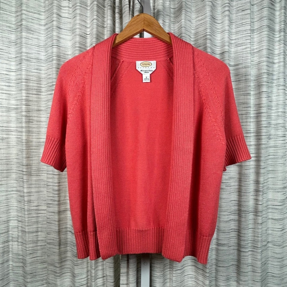 Talbots Open Cardigan Coral Pink Women Size PS Short Sleeve Knit Excellent